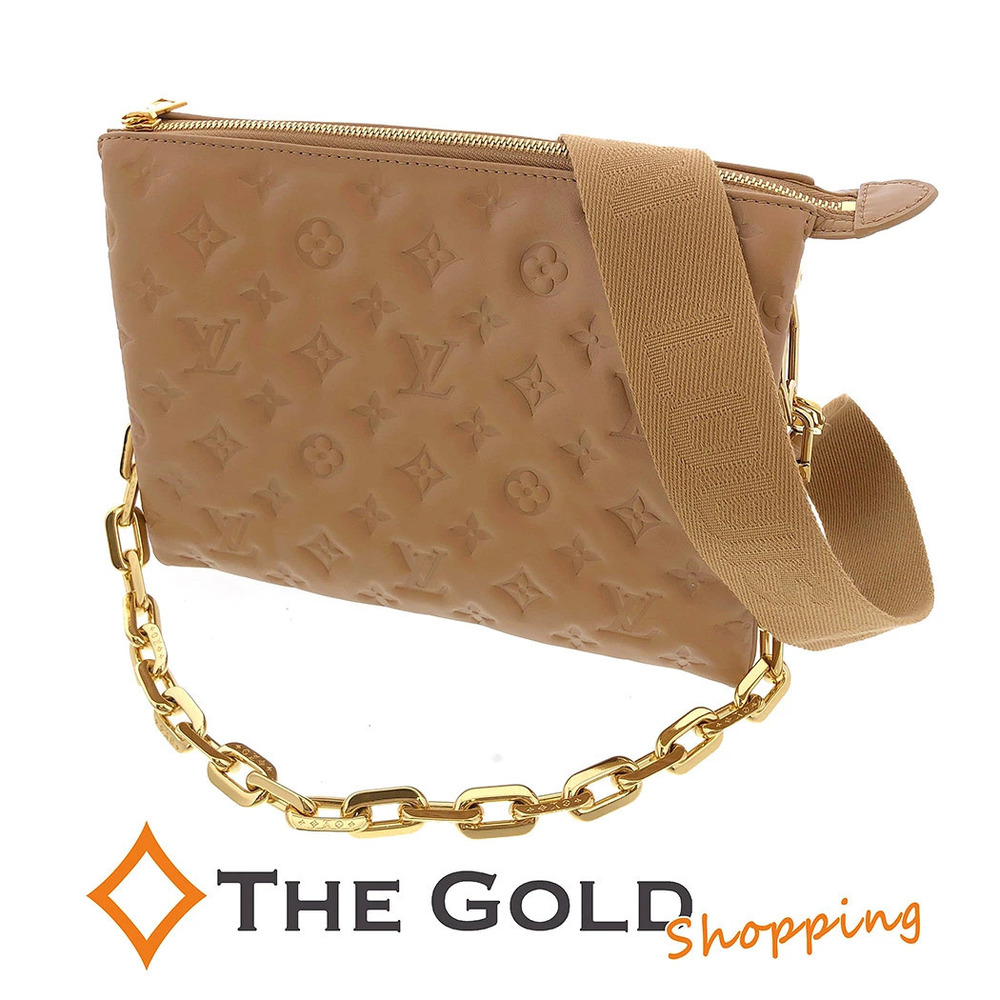 Louis Vuitton Couchessin Lambskin Leather Monogram Pouch Camel Brown Beige
